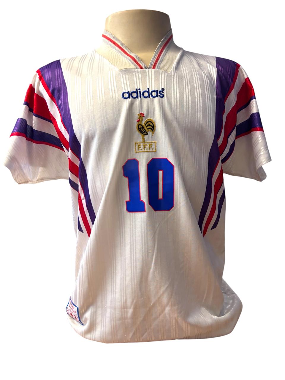 Camisa França 1996 Eurocopa autografada pelo jogador Zidane